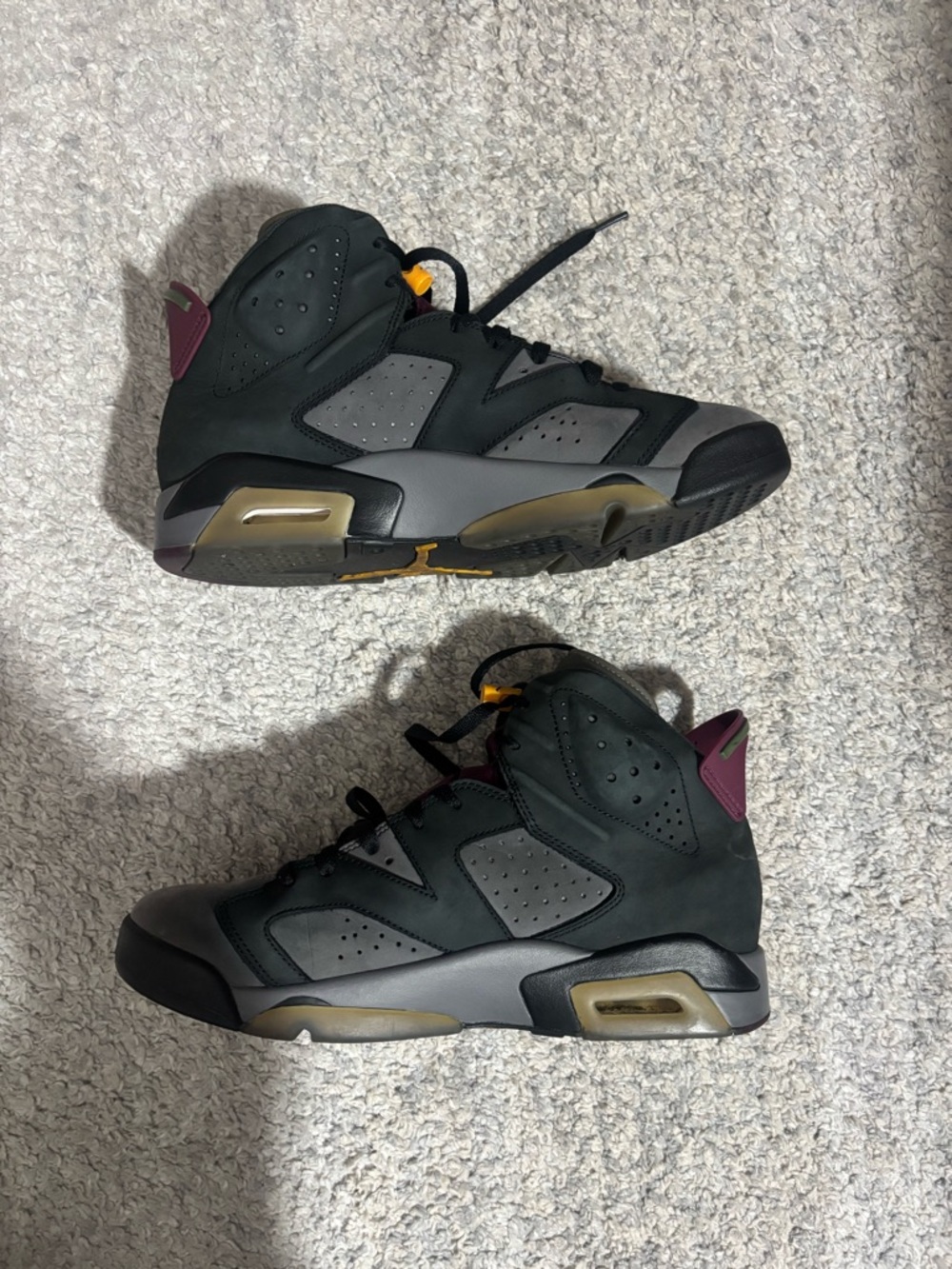 Nike Air Jordan 6 Black Gray with Burgundy and Yellow Accents